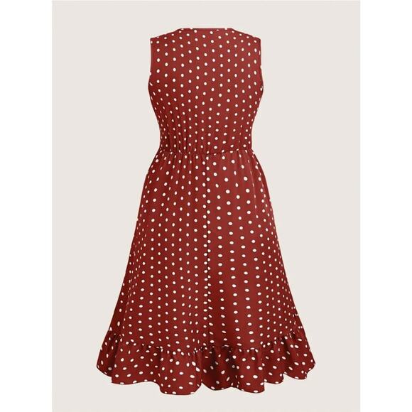 Plus Size Polka Dot Dress 4XL Deep V Neck Fit and Flare Red US 20 - Picture 8 of 12